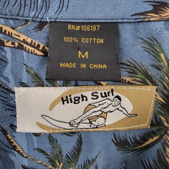 High Surf Hawaiian Shirt Size Medium Coconut Shell Buttons Palm Tree Islands - Picture 5 of 9